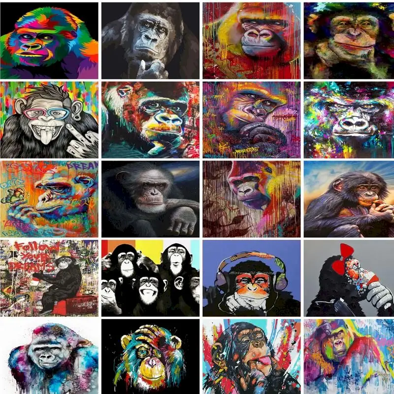 GATYZTORY Acrylic Paint By Numbers Colourful Gorilla DIY 60x75cm Oil Painting By Numbers Canvas Painting Animals Home Decor