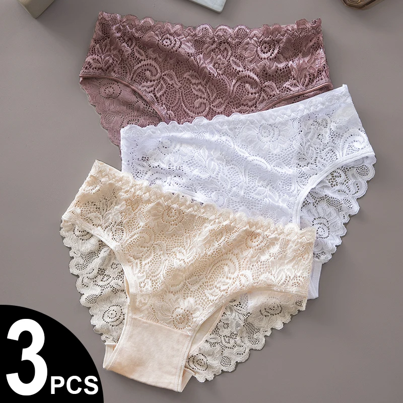 3PCS/Set Lace Floral Embroidery Cotton Panties Women Briefs Breathable Sexy Hollow Out Female Underwear Lingerie for Ladies