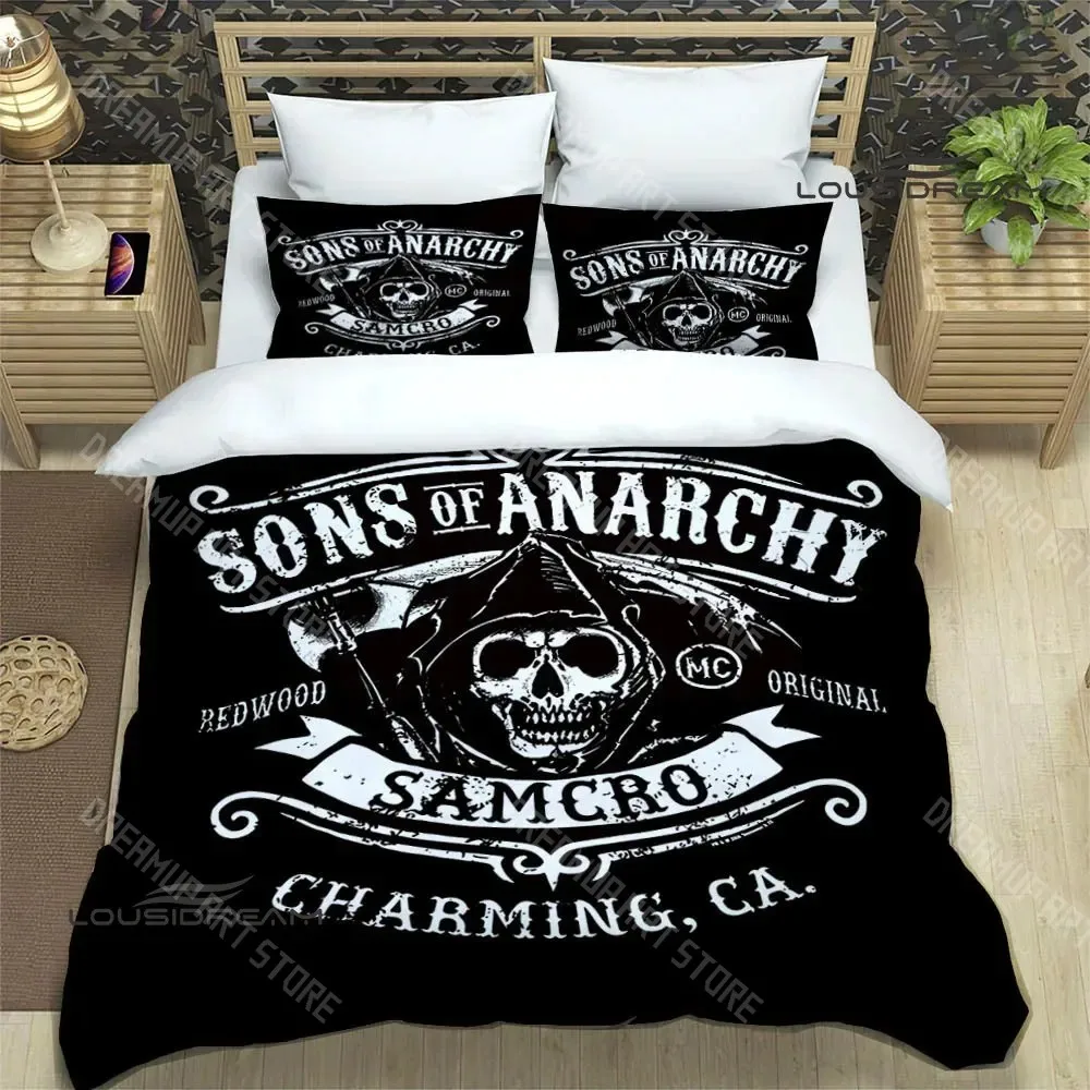 3D Printed Sons of Anarchy Retro Bedding Set for Boys Girls Duvet Cover Pillowcase Twin Queen King Full Single Double Sizes