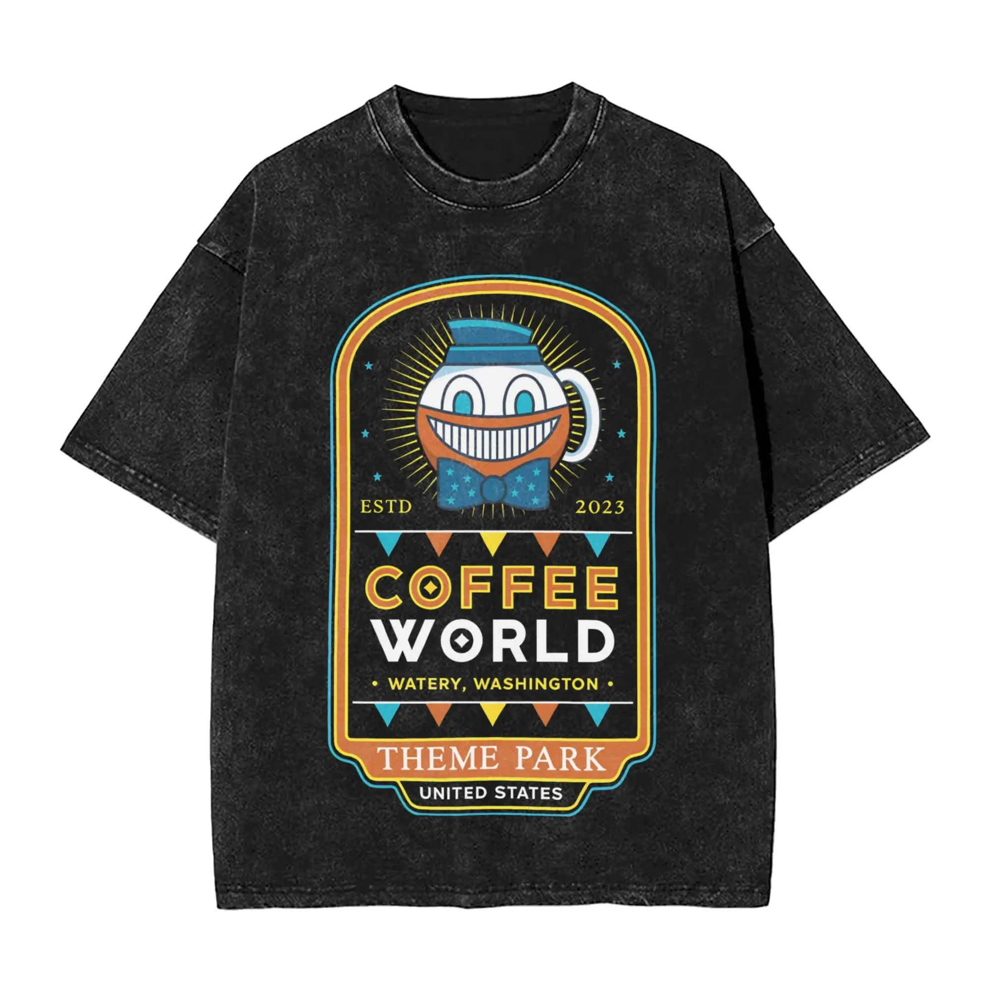 Crazy Watery Coffee World Alan Wake T-Shirt Men O Neck 100% Cotton Washed T Shirt  Short Sleeve Tee Shirt Gift Clothes