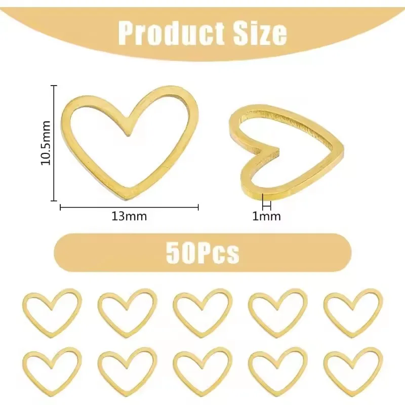 50Pcs 14K Gold Package Color Preserving Hollow Curved Heart shaped DIY Accessories Copper  Gold Antioxidant Durable and n