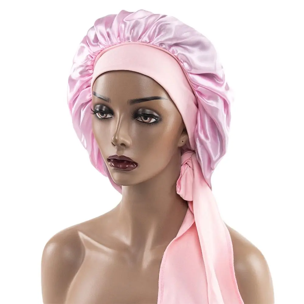 ผ้าโพกหัวปรับได้ผ้าโพลีเอสเตอร์สำหรับผู้ชายและผู้หญิงผ้าคลุมหัวผ้ายีเอสเตอร์ Topi Bonnet ซาตินผ้าไหมแฟชั่น