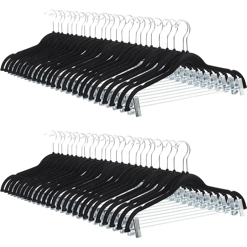 

Basics Velvet, Non-Slip Skirt Clothes Hangers with Clips, , Black/Silver