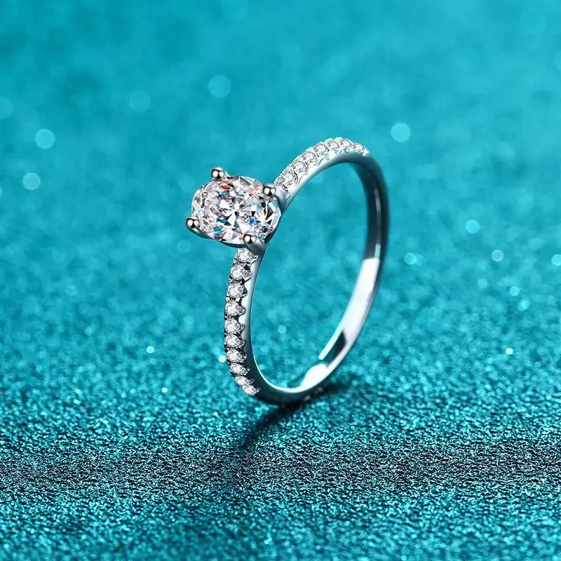 Oval Cut 2ct Moissanite Wedding Rings Women Dove Egg Simulated Diamond Band Rhodium Plated 925 Silver Custom Rings Gift