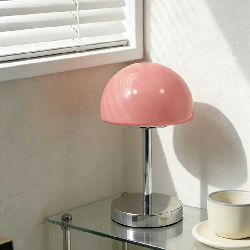 

Nordic Bauhaus Mid-Century Ins Style Mushroom Glass Shade Table Lamp Bedroom Bedside Decorative Ambient Lamp