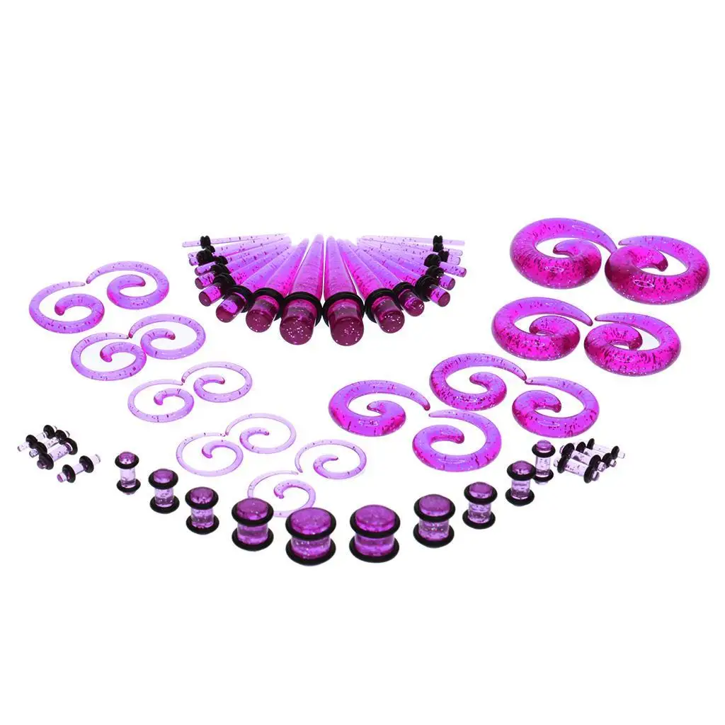 Spiral Ear Plugs Stretching Kit Acrylic Tapper Set 54 Piece Gauges Tunnels for Expanding Gauged Ears