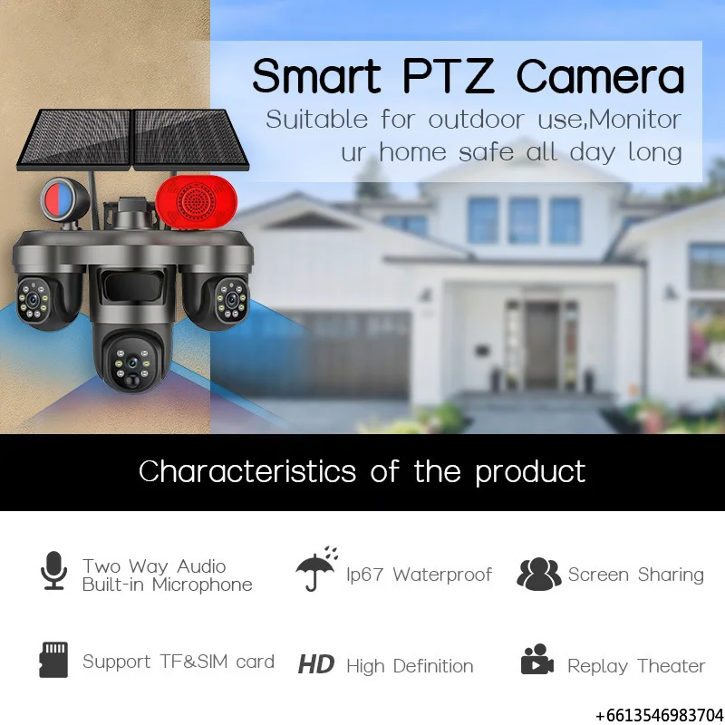 Rscamtom Outdoor Security Camera 15MP Three Lenses Auto Tracking Red Blue Alarm Okam 4G Wifi Solar Night Vision Cloud Data CMOS