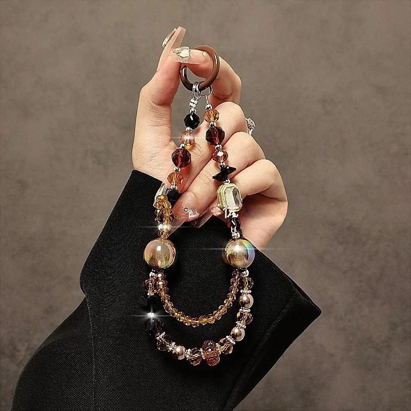 الفاخرة الراقية عين القط كريستال مطرز مزدوج قضية الهاتف المحمول قلادة سلسلة اليد مجوهرات عصرية الإكسسوار للهواتف الذكية #4