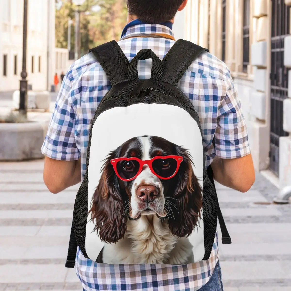 English Springer Spaniel Dog Wearing A Heart Shape Sunglasses Backpack Student BookBag School Bag Laptop Shoulder Bags