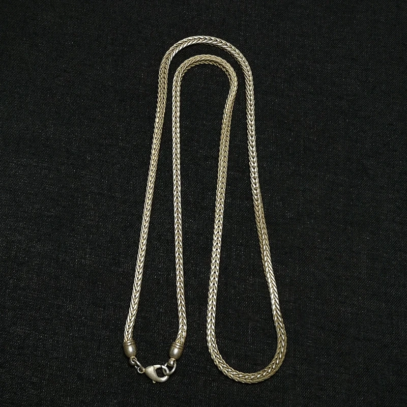 YIZHU CULTUER ART Size Length 610 mm Old Chinese Tibet Silver Handmade Necklace Bracelet Gift Collection