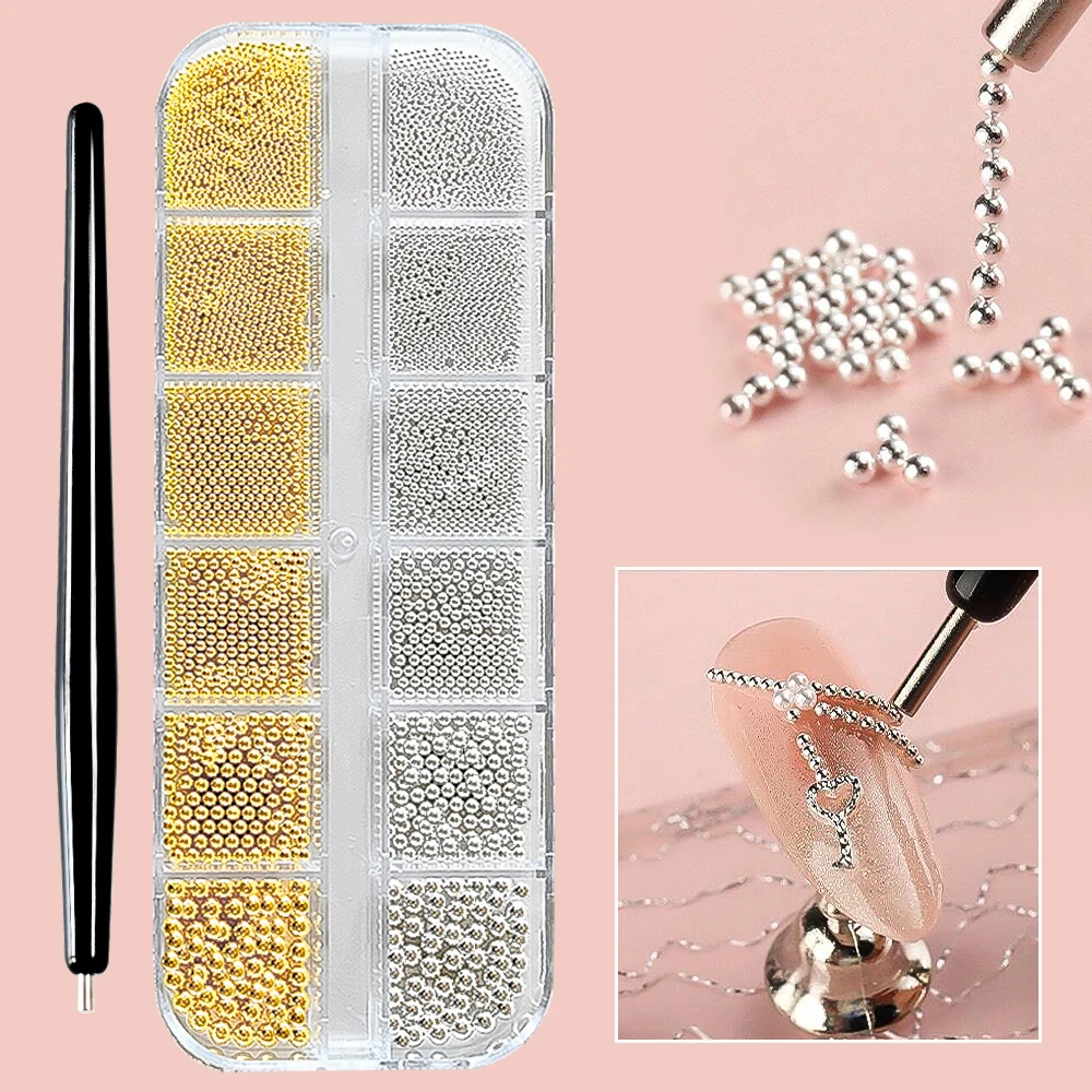 1 Flasche Kaviar Nail Art Perlen Dekoration 24 Farben Mikro Runde Kugel 0,6-1 mm Nagelkristall Glasperlen 3D Nagel Strasssteine # PG8/6