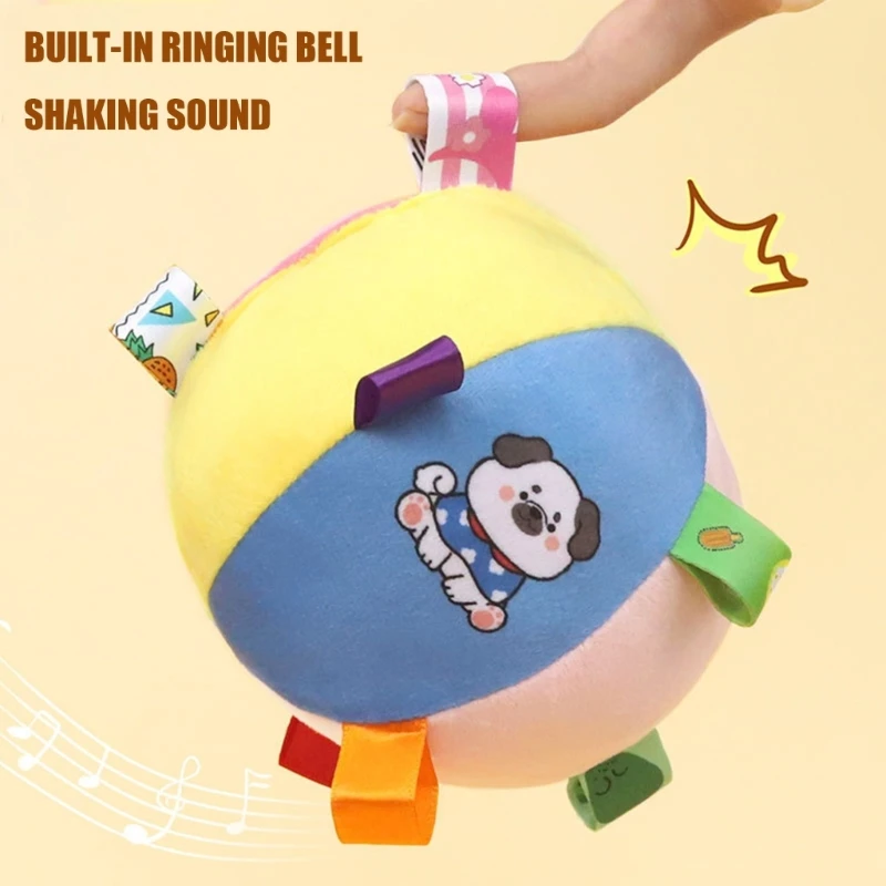 Dog Plush Toy Ball for Small Dogs, Soft Interactive Bells Toy with Ribbon Tab for Indoor Toss, Cuddle and Daily Play 37JD