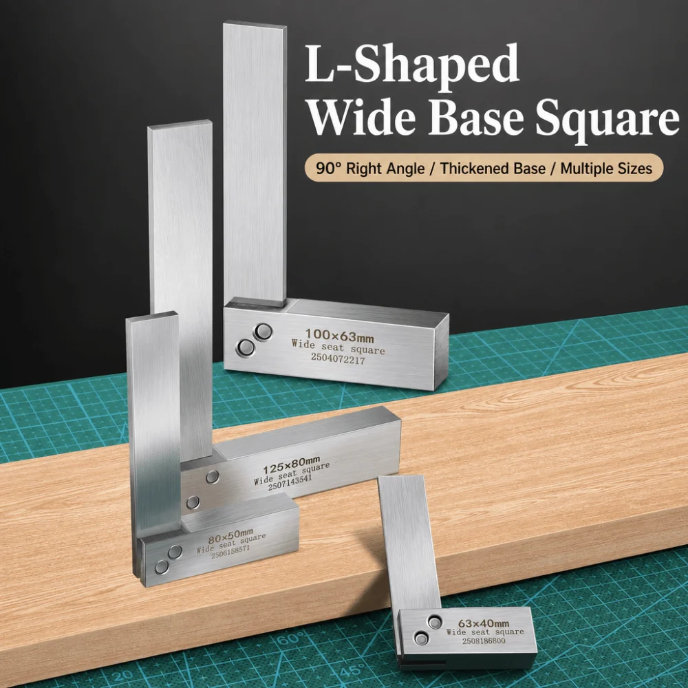 Carbon Steel Try Square High Precision Wide Base Right Angle Ruler 90° Thickened Body Woodworking Square Workpiece Marking