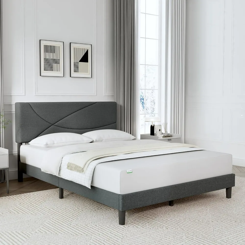 bed.Queen Size Bed Frame Upholstered Platform Bed with Adjustable Headboard, Queen Bed Frame Upholstered Platform with Strong