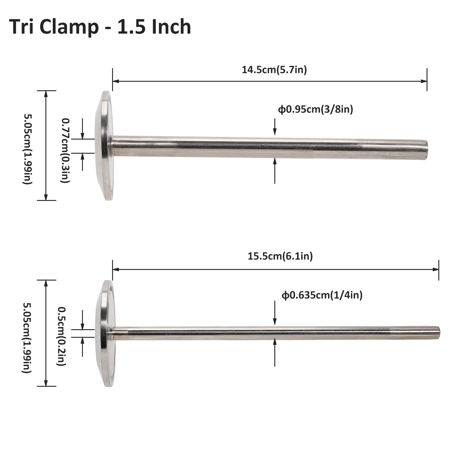 Tri Clamp 1.5 Inch Thermowell 5/7.7mm ID 6