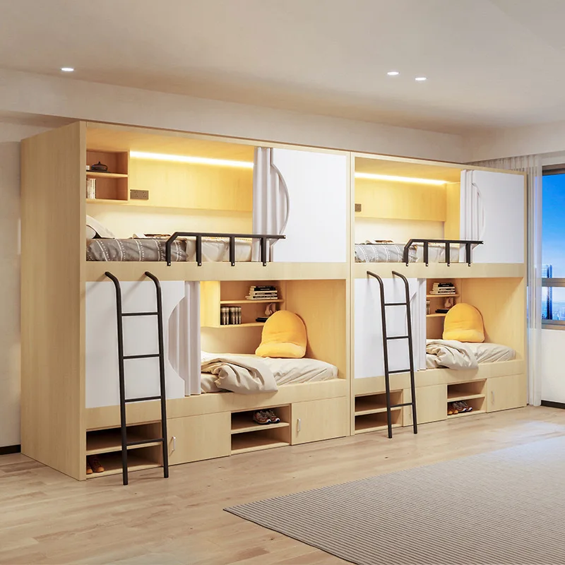 Cápsula espacial camas altas y bajas, literas para personal, hoteles e-sports, camas de madera superiores e inferiores, dormitorios, apartamentos juveniles.