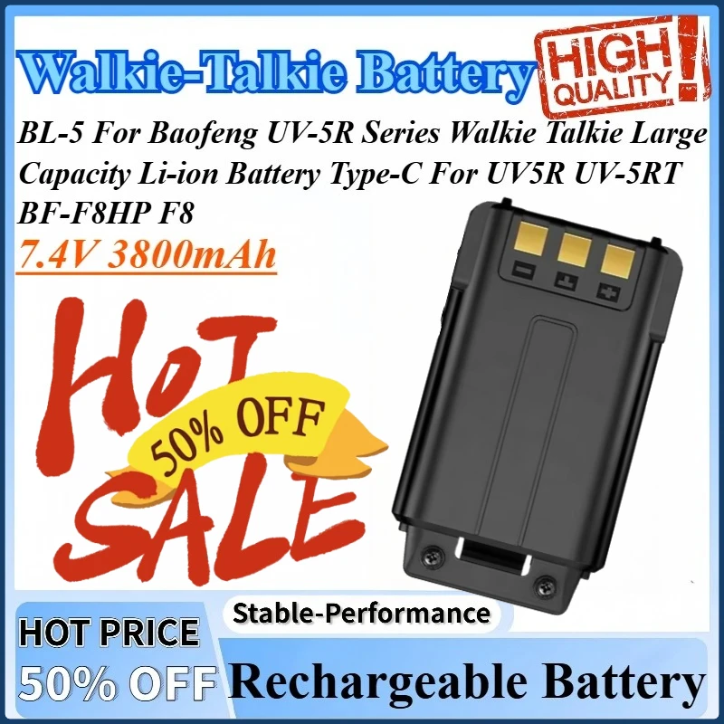 

7.4V 3800mAh BL-5 Li-ion Walkie Talkie Battery For Baofeng UV-5R Series For UV5R UV-5RT BF-F8HP F8 Large Capacity Type-C