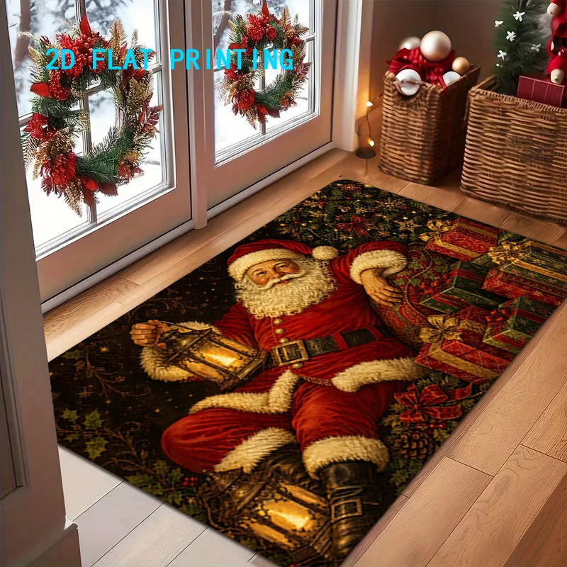 Vintage Santa Claus Holiday Entrance Mat, Foyer Entrance Mat, Kitchen, Hallway, Laundry Room and Bathroom Holiday Decoration, Christmas and Halloween Bathroom Mat, Bathroom, Laundry Room, Foyer Decoration
