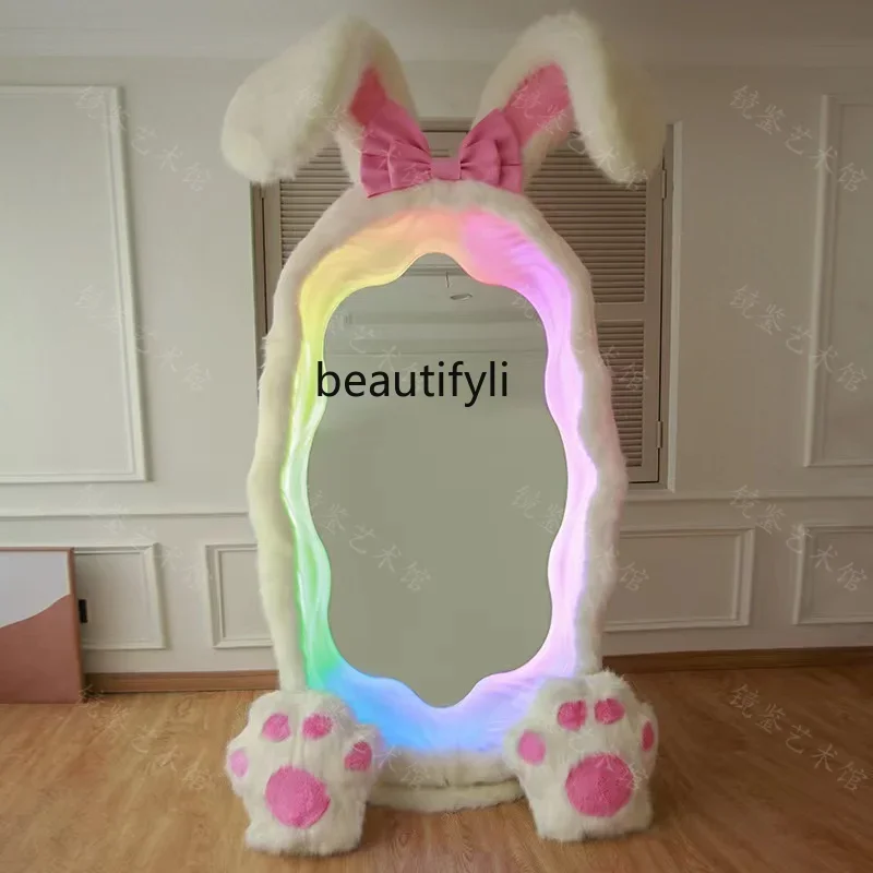 Rabbit Full-Length Mirror Wave Shaped Luminous Rabbit Ears Mirror Clothing Store Art Mirror