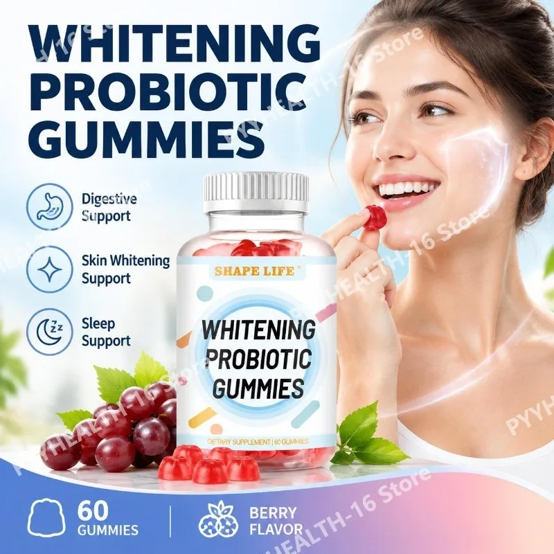 Whitening Probiotic Gummies for Skin Glow & Uneven Tone,with Glutathione,Marine Collagen 500mg,Grape Seed Extract 80mg,60 Count