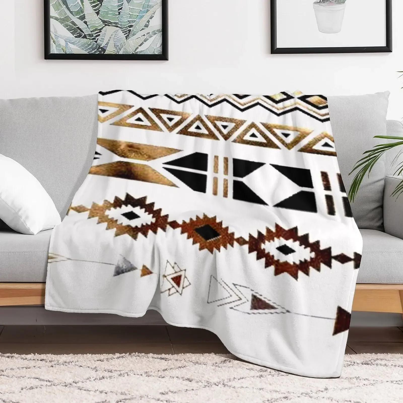 Tribal Aztec Gold and Black Design Throw Blanket Year Round Soft Comfortable Blanket for Home