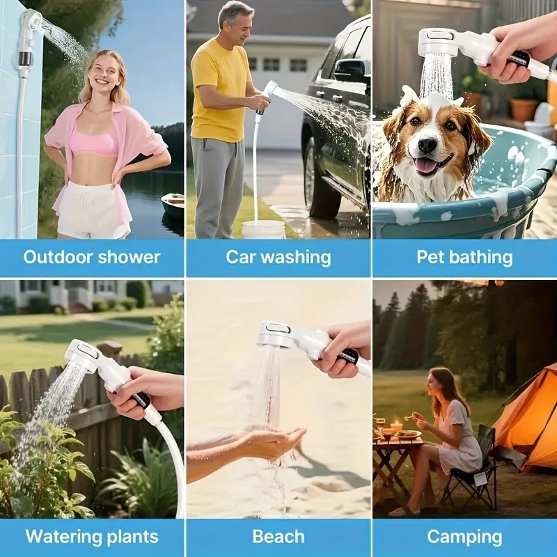 Tragbare Camping-Duschpumpe mit 4000mAh Akku und Digitalanzeige, wiederaufladbare elektrische Dusche für Reisen, Strand, Wohnheim, Haustiere, mit Schlauchhaken. – Detail 7