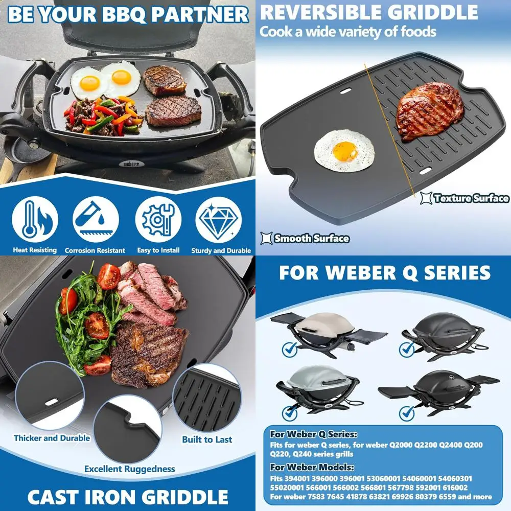 

Weber Q Series 21.5 Cast Iron Griddle Plate for Q2200, Q2000, Q2400, Q200, Q220, Q240 Gas Grills - Replacement for Grate 7645