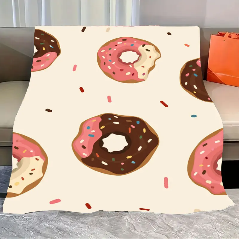 

1pc Flannel Blanket Donut Delight Cozy Blanket - Soft & Warm for Couch or Bed