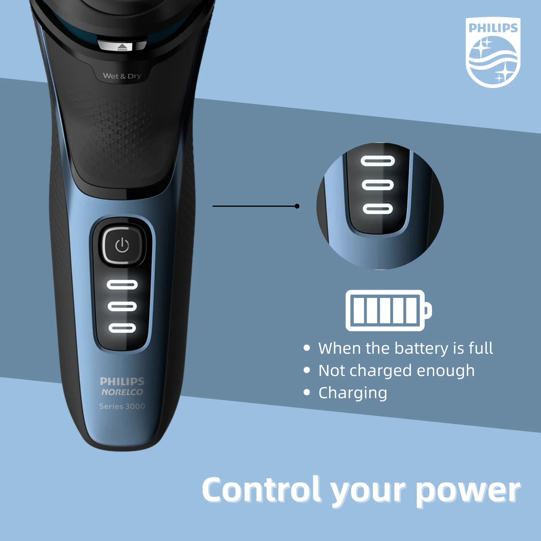 Philips Norelco Electric Shaver Series 3500 S3212, Afeitadora eléctrica de rotación húmeda y seca para hombre, con recortadora emergente