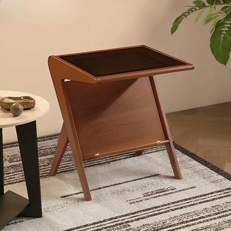 Rubber wood edge table removable corner table living room sofa edge glass coffee table small  rack