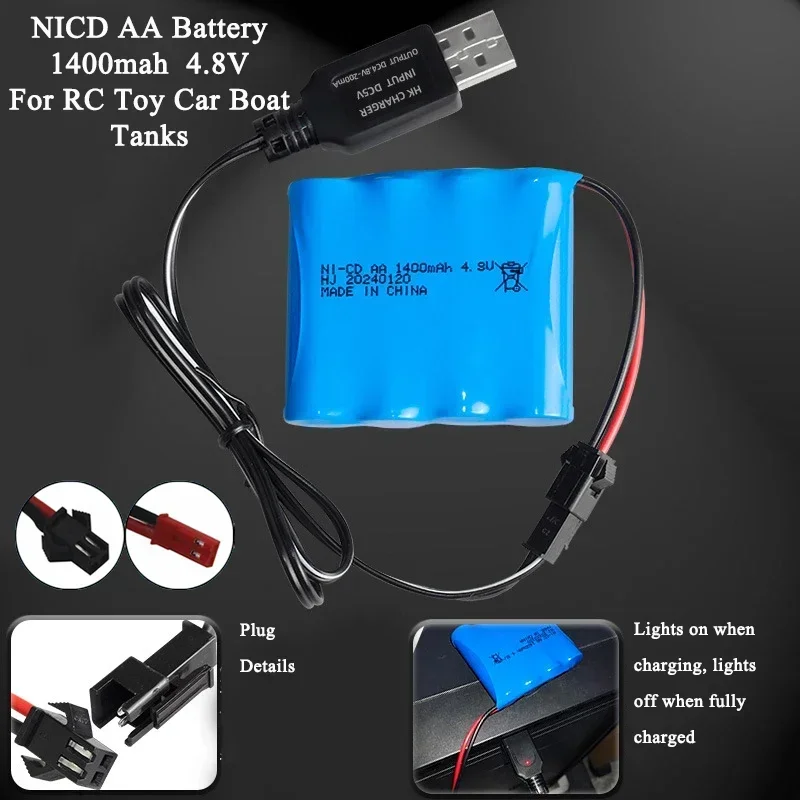 4.8V 1400mAh NI-CD Rechargeable Batteries With Charger AA NICD Battery Pack For Rc toys Cars Tanks Trucks Robots Guns Boats 1Pcs