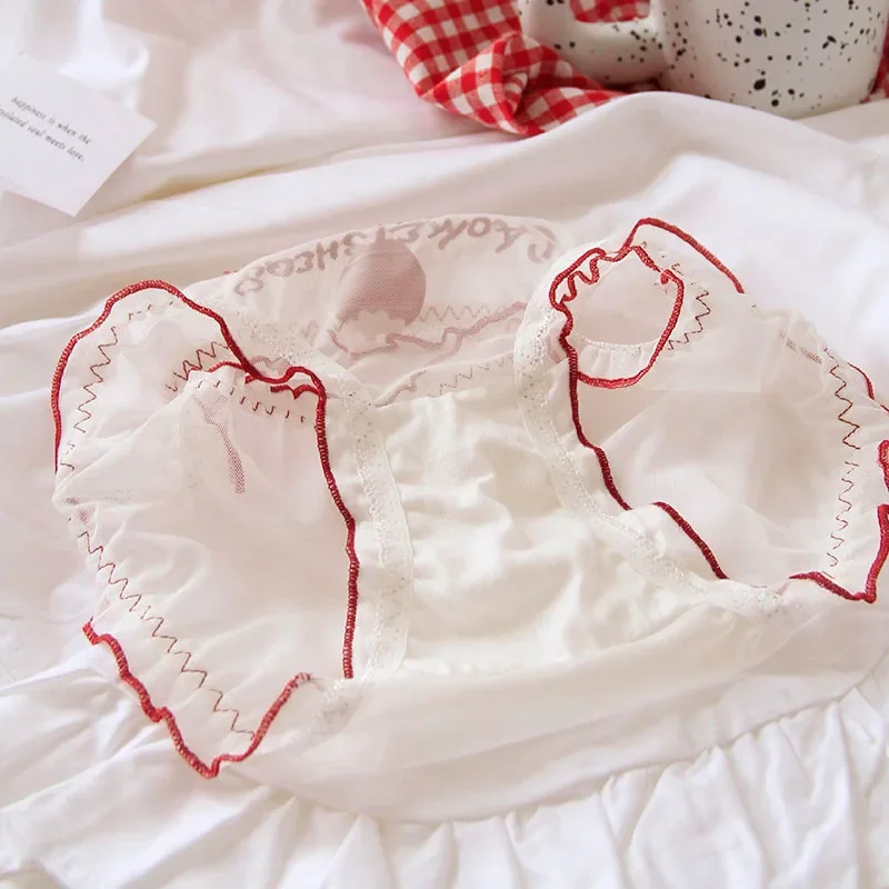 المراهقين العشير M L XL الفراولة الحمراء ملابس داخليّة حريمي 5 قطعة/الحقيبة جديد الدانتيل جميل منتصف الخصر ملخصات فتاة شابة سراويل