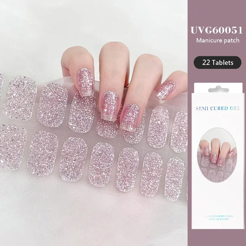 22 Tips Uvg Serie Uv Semi-Uitgeharde Gel Nagelstickers Waterdichte Langdurige Uvlamp Vereist Volledige Dekking Nagel Bedels