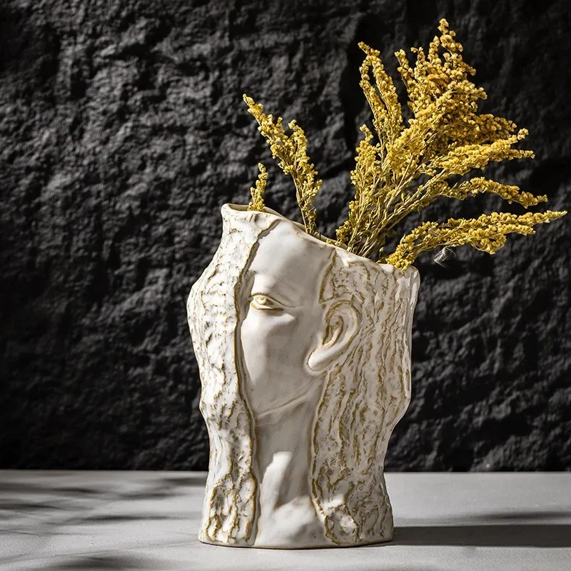 

Nordic Ins Creative Abstract Face Ceramic Vase Living Room Dried Flower Arrangement Home Decoration Small Ornament Flowers Pot