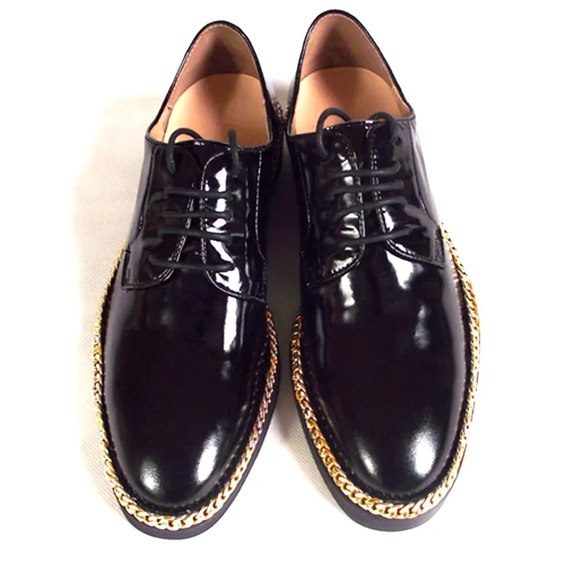 

Men's Handmade Gold Chain Decoration Dress Leather Shoes Male Derby New Luxury Genuine Leather Fashion Model Show Shoes