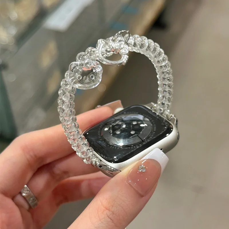 Tali ponsel elastis KT transparan kompatibel dengan tali iWatch 38mm 40mm 41mm 42mm 44mm 45mm 49mm tali buatan tangan yang modis.