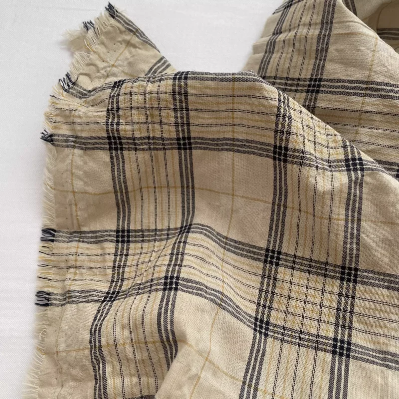 

Casual beige woven checkered cotton fabric for shirt dress diy fabric