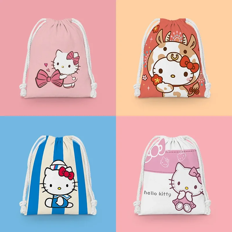 Hello Kitty Kulomi Melody Cartoon Drawstring Bag Sanrio Original Anime Portable Storage Bag Women Fitness String Backpack Gifts