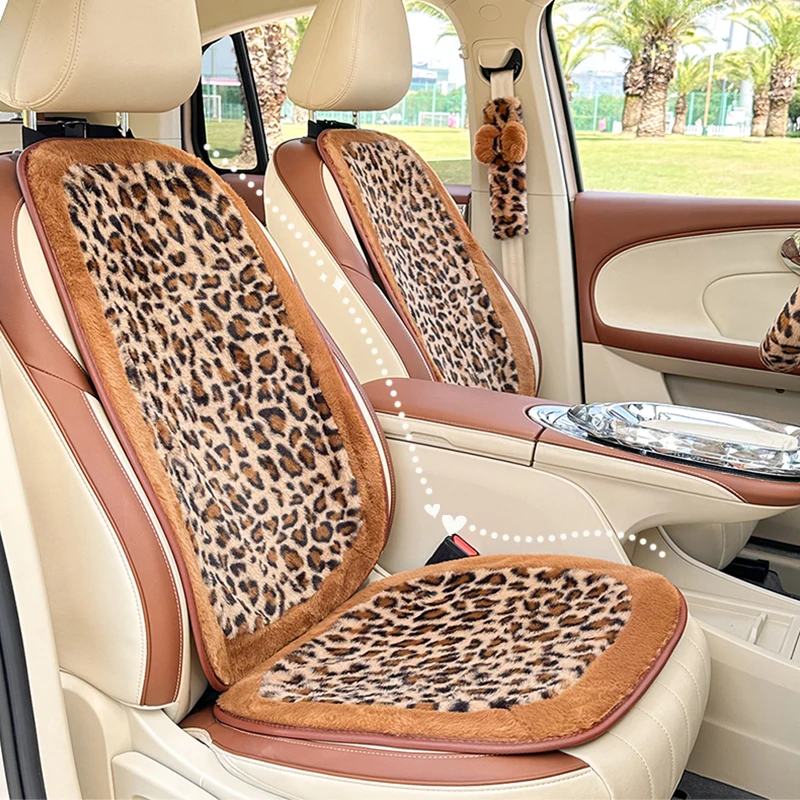 Fluffy Leopard Car Seat Cushion Soft Fluffy Protector Warm Non-Slip Seat Cover Fit Most Cars