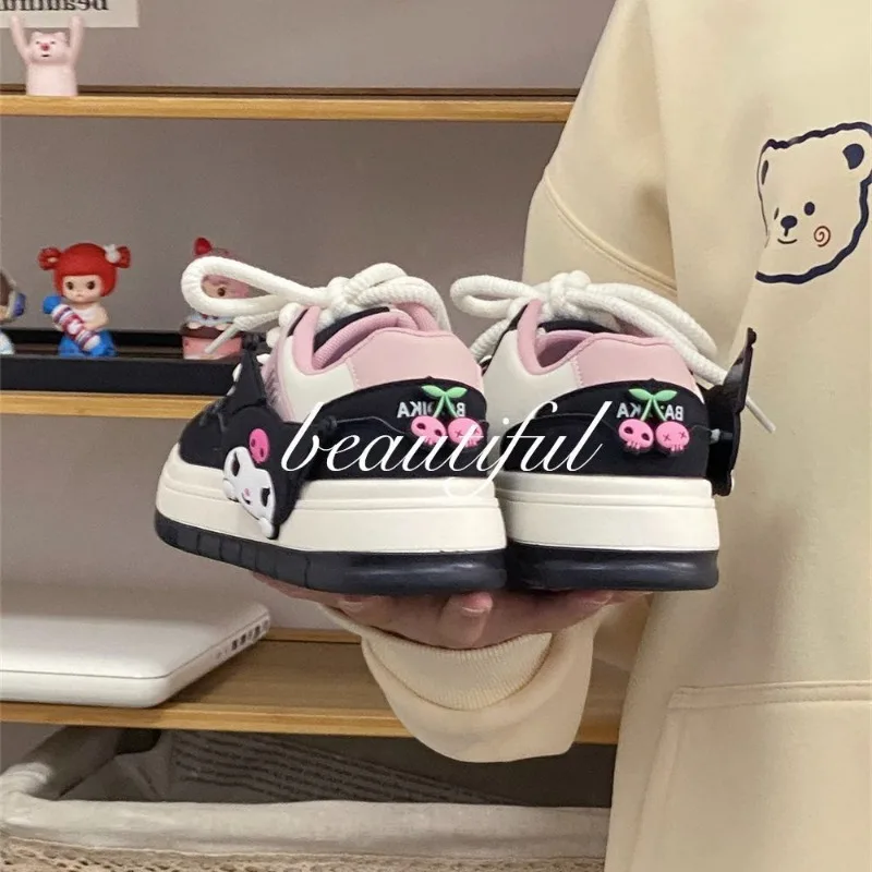 Sanrio Kuromi Cute Board Shoes Women Platform Shoes 2024 Spring New Retro Student Versatile Casual Sneakers Lolita Women Shoes