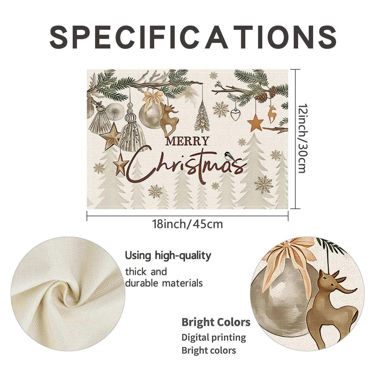 1/4/6 Christmas placemats, Christmas tree table mats, and Christmas party table anti slip insulation mats