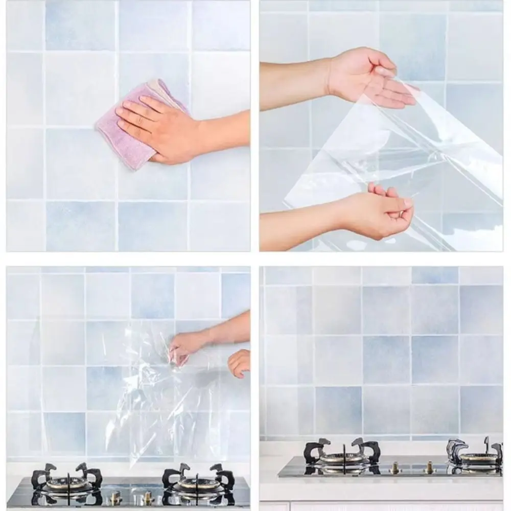 Oil Proof Wall Protector Film Electrostatic Adsorption Transparent Wall Sticker Heat-resisting Waterproof Sticker Kitchen