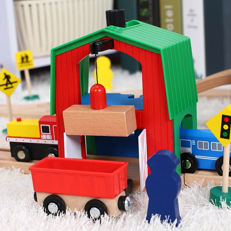 Juego de vías de transporte para niños, juguete de coche de riel, Helipad, tren de cueva de madera, Compatible con coches de madera, 1:64, más de tres años, Pd06