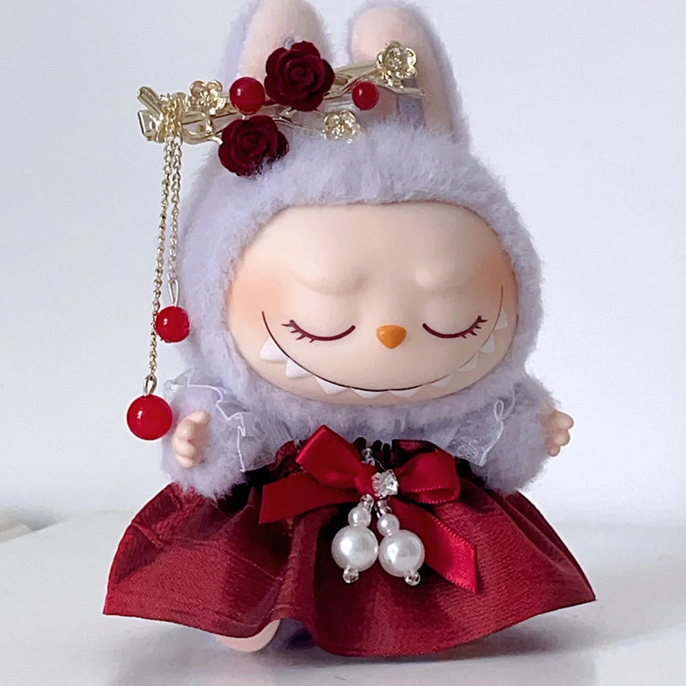 

Юбка на подтяжках с жемчугом и бантом для куклы Labubu V3 V2 V1, повязка на голову, головной убор, платье для наряд Labubu