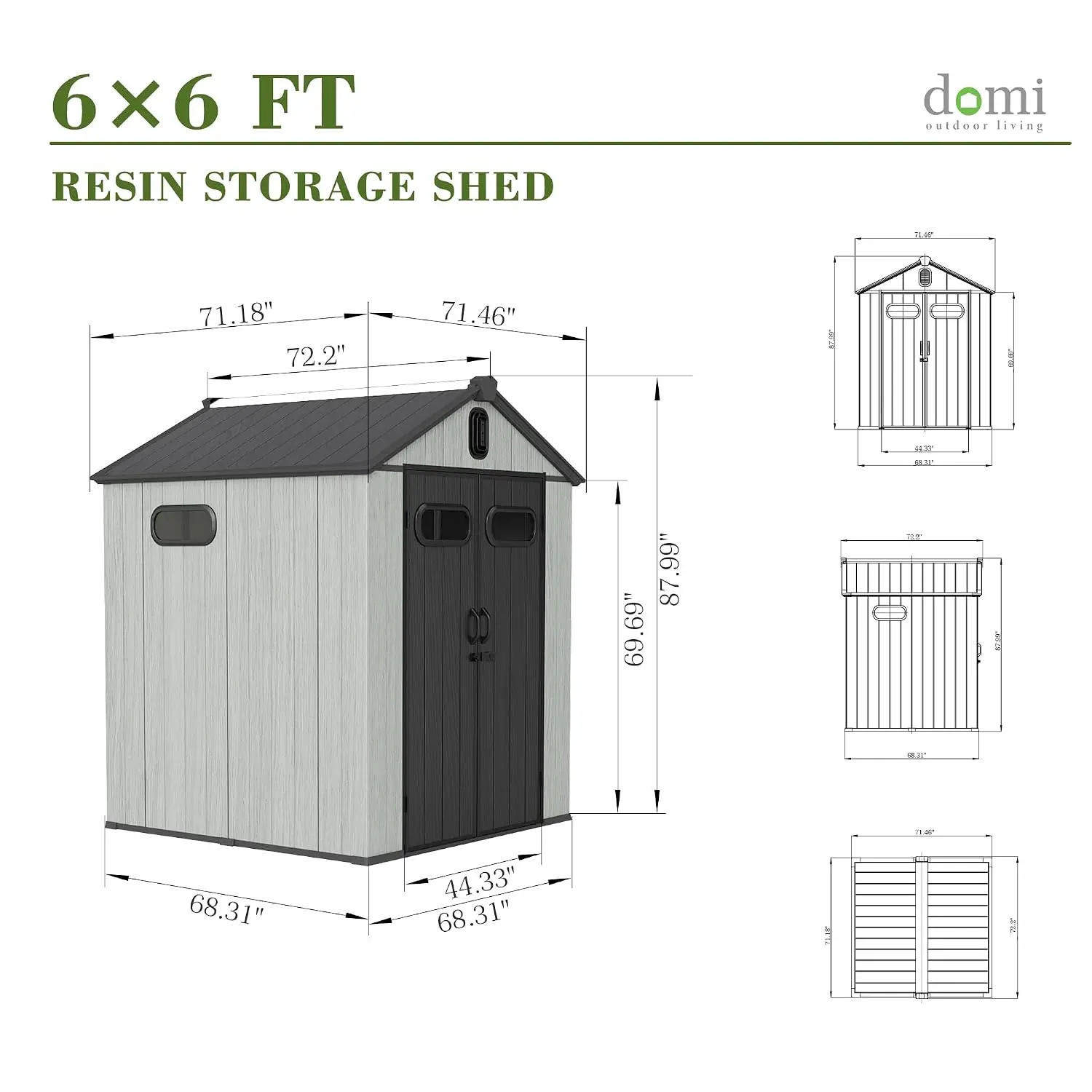 6x6FT Outdoor Resin Storage Shed with Windows & Vents, Plastic Tool Shed with Lockable Doors & Gable Roof, Garden Shed for Backy