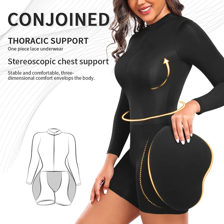 Women Bodysuit with Hip Pads Butt Lifter Shapewear Fajas Tummy Contron Underwear Zip Design Body Shaper Slimming Waist Trainer
