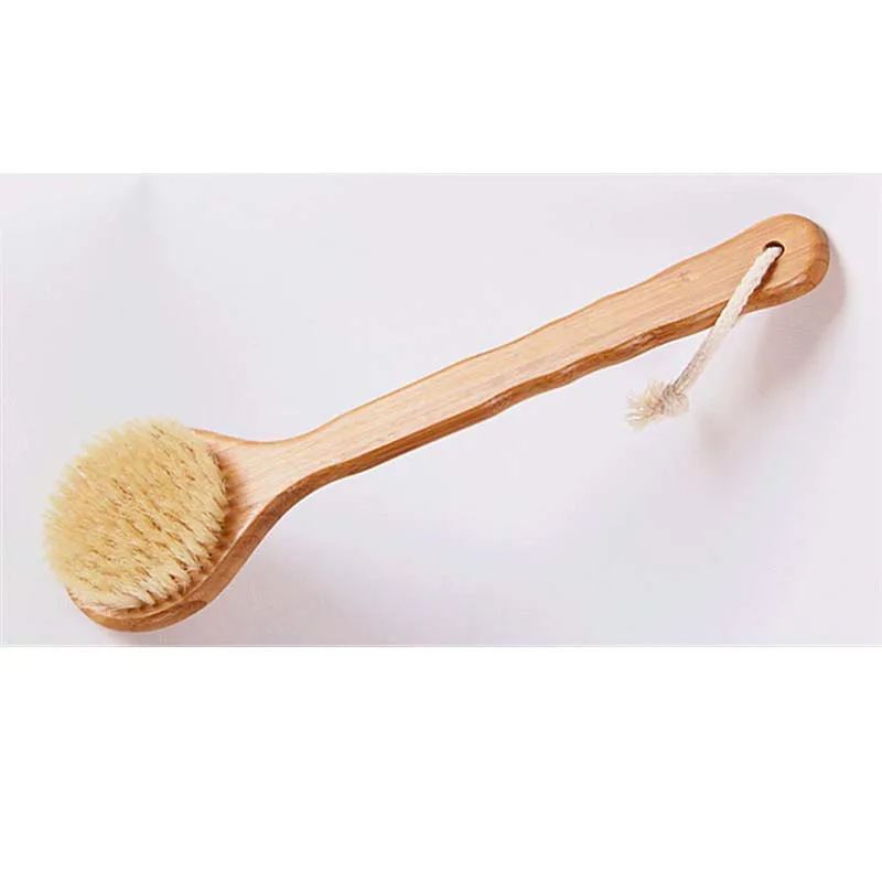 33cm Bamboo Shower Body Brush with Boar Bristle Perfect for Dry Skin Brushing Essential for Cellulite Reduction Skin Exfoliation