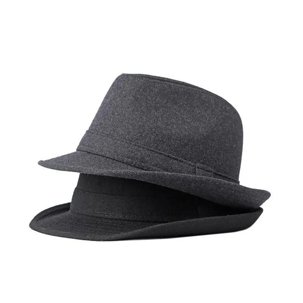 Autumn And Winter Men Gentleman Fedoras Solid Color Top Hat Woolen 56-60cm Small Brim British Style Casual LM0121