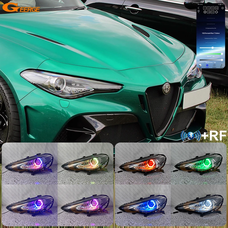 For Alfa Romeo Giulia 952 2015 - 2022 Bluetooth-Compatible APP Ultra Bright Multi Color RGB LED Angel Eyes Hex Halo Rings