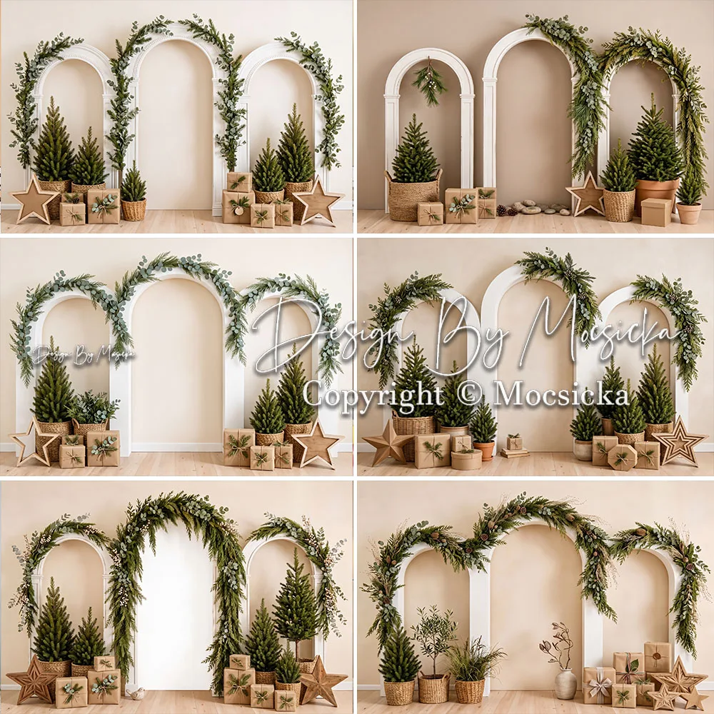 Mocsicka  Christmas Arch Garland Backdrop Photography Xmas Tree Star Box Holiday Scene Background Family Portrait Studio Photo